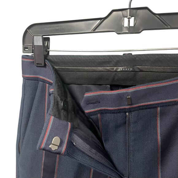 Theory Navy Red Pinstripe Wide Leg Cropped Dress Pant Womens Size 2? AS IS - Picture 5 of 6